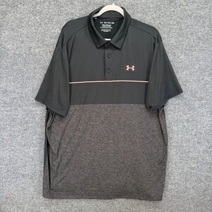 Under Armour The Playoff Polo Mens XXL Black Pink Stripe Golf Performance Shirt